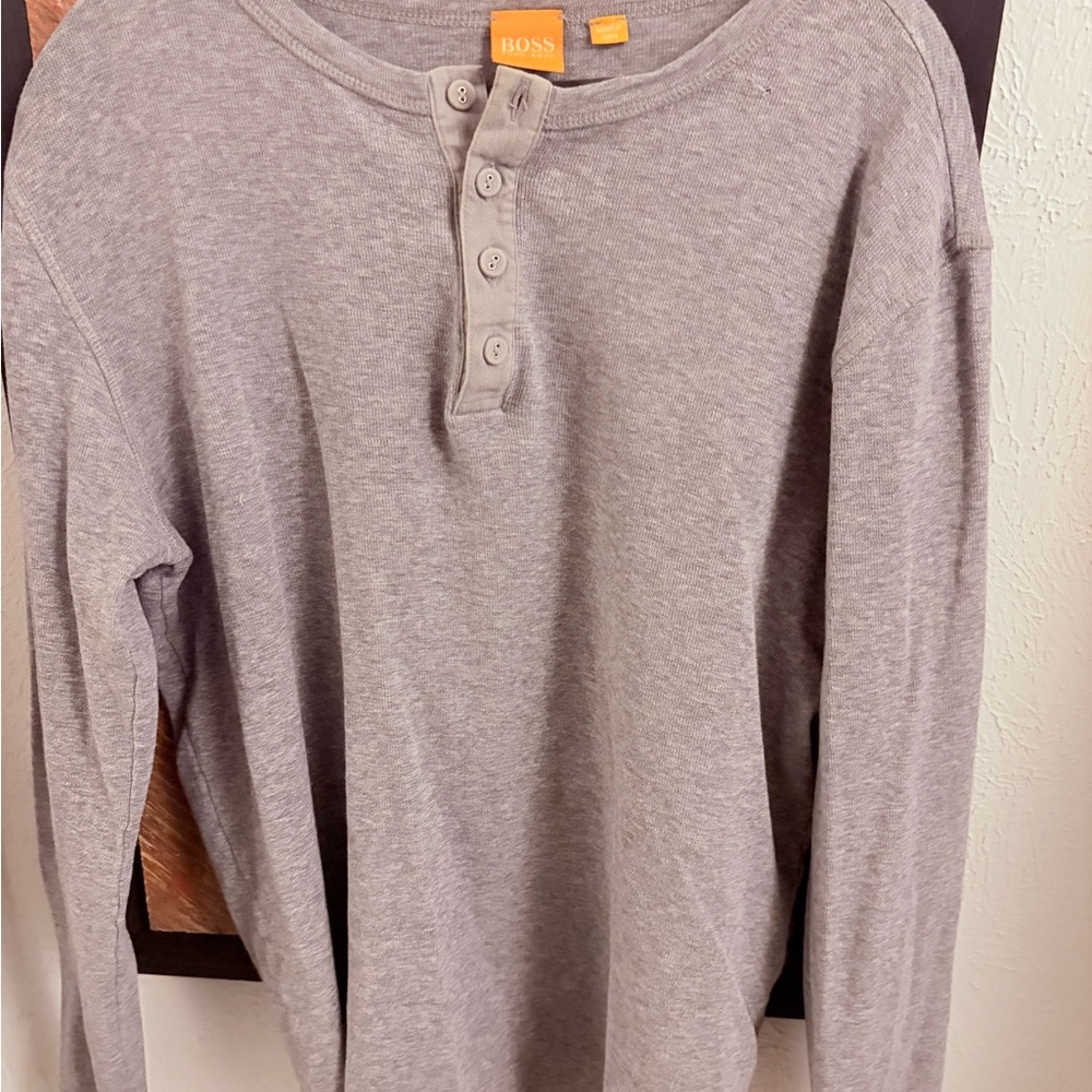 Hugo Boss Light Gray Long Sleeve Henley Shirt